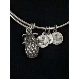 Alex Ani Silver Tone Pineapple Charm Bangle Bracelet 7.5 in